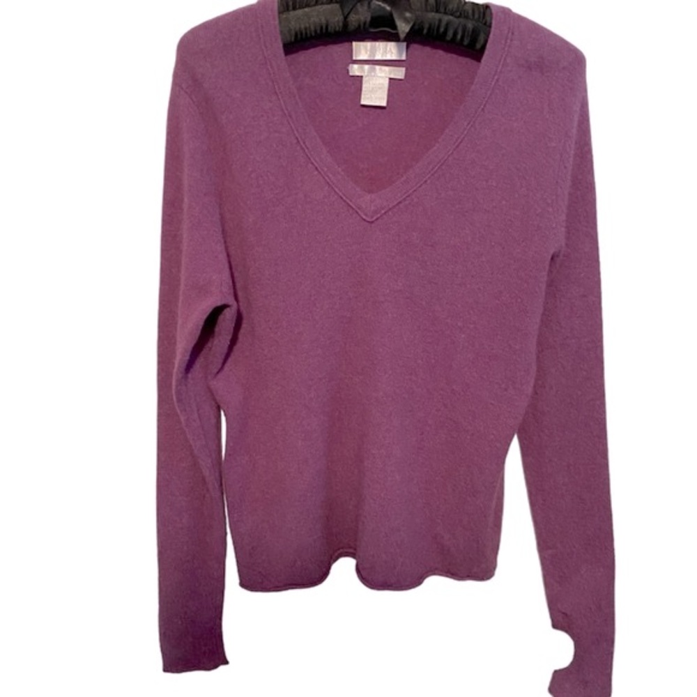 Keira 2-Ply Cashmere Sweater V Neck Magenta Size L Excellent Condition